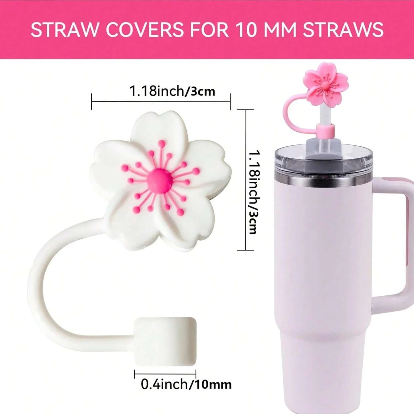 Begonia Flower Straw Cover Cap for Stanley Cup 10mm Silicone Straw Tips Lids Reusable Dust-Proof Straw Topper for Party Decor