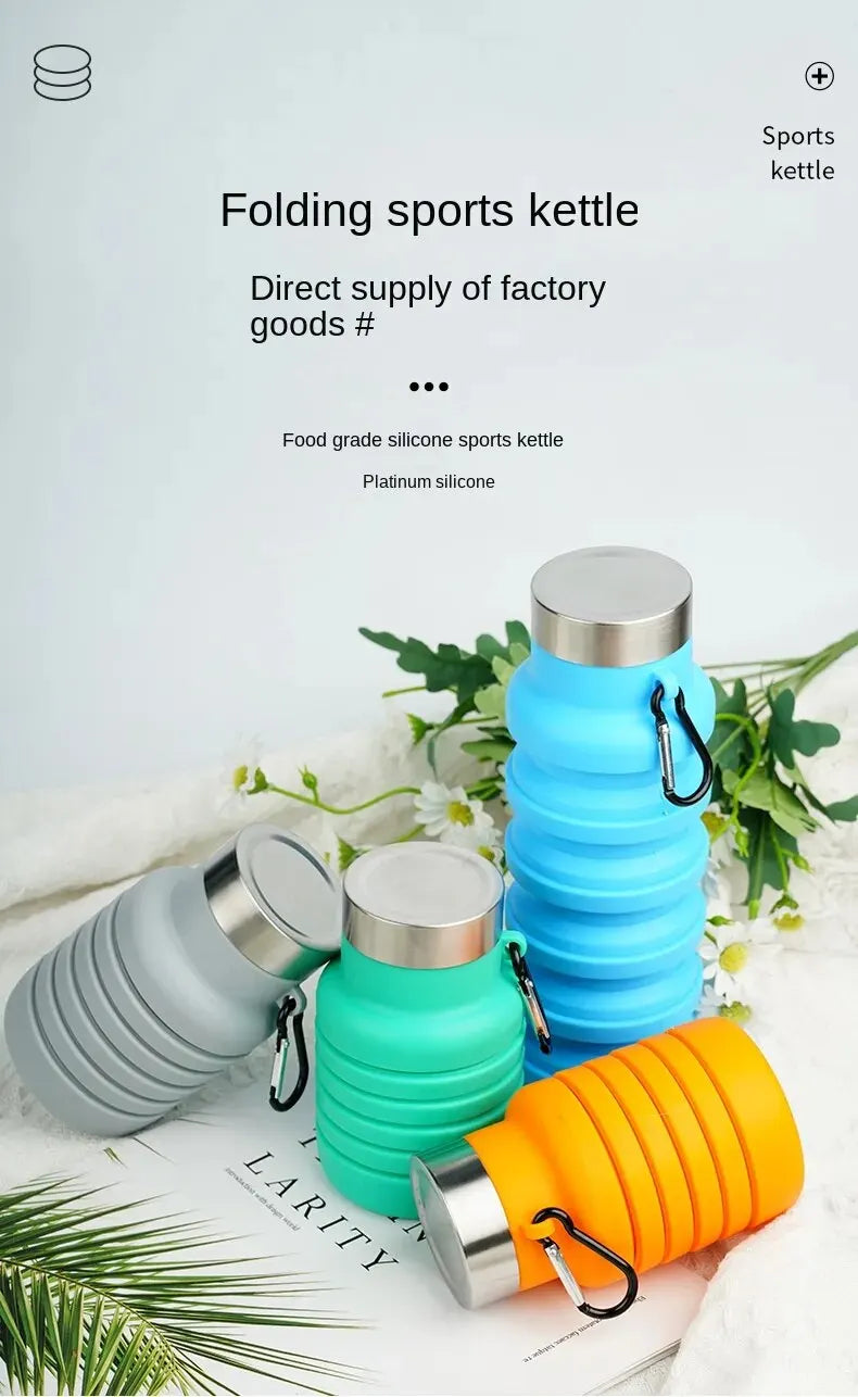 1pc Collapsible Water Bottle, Reuseable BPA Free Silicone Foldable Bottles Portable Hiking Cup For Outdoor Mountaineering Tours