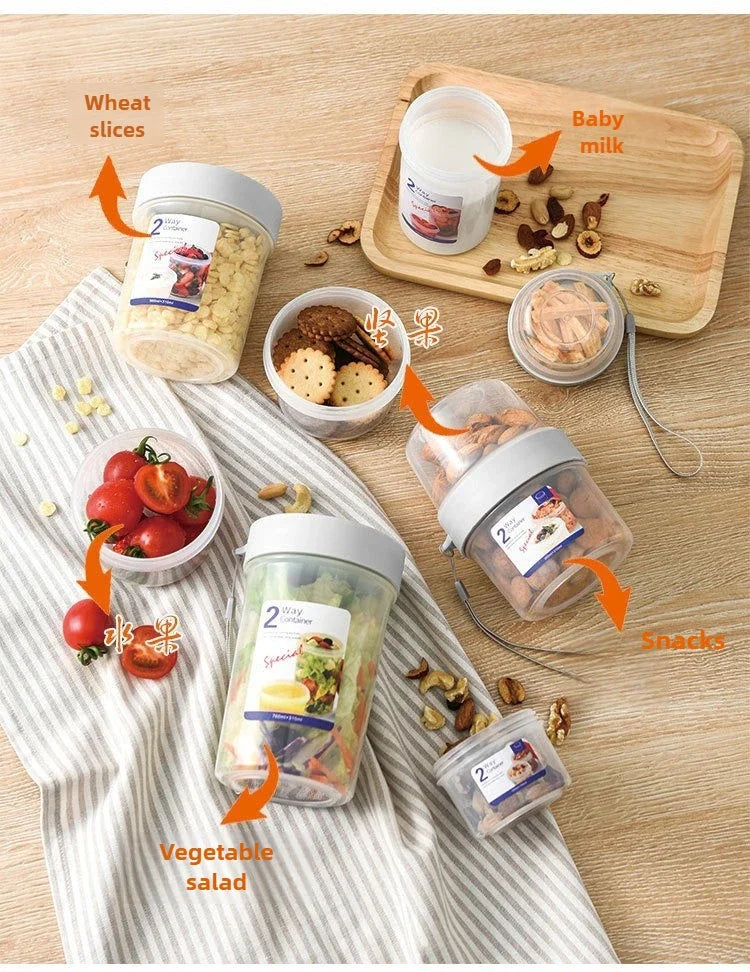 Breakfast Oatmeal Cereal Nut Yogurt Salad Cup Seal Container Set with Fork Sauce Cup Lid Bento Tuppers Food Taper Bowl Lunch Box