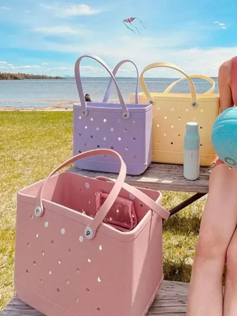 XL Extra Large Beach Bag EVA Rubber Waterproof Beach Travel Picnic Storage Basket Women Shopping Handbag Sac Jelly Tote Bag