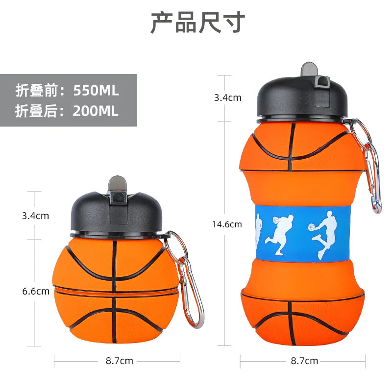 Student Football Folding Water Cup Outdoor Sports Water Bottle Household Silicone Folding Cup Portable Anti Drop