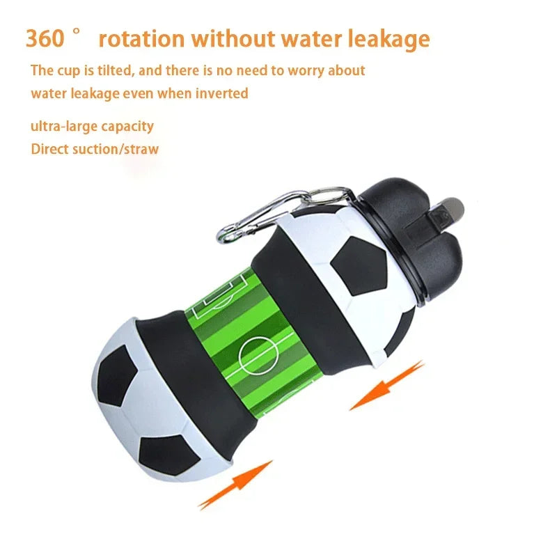 Student Football Folding Water Cup Outdoor Sports Water Bottle Household Silicone Folding Cup Portable Anti Drop