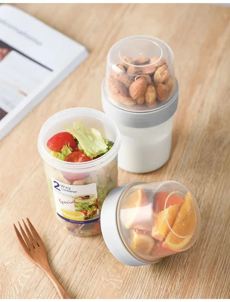 Breakfast Oatmeal Cereal Nut Yogurt Salad Cup Seal Container Set with Fork Sauce Cup Lid Bento Tuppers Food Taper Bowl Lunch Box