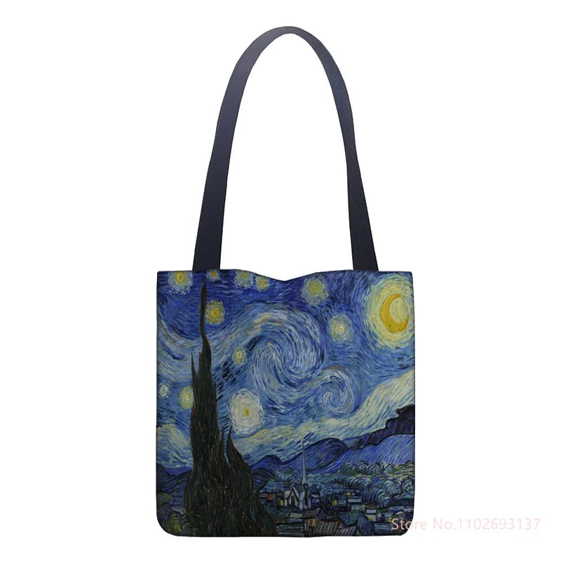 New Van Gogh Oil Painting Tote Bag Retro Art Fashion Travel Bag Women Portable Eco Shopping High Quality Foldable Handbag Ladies