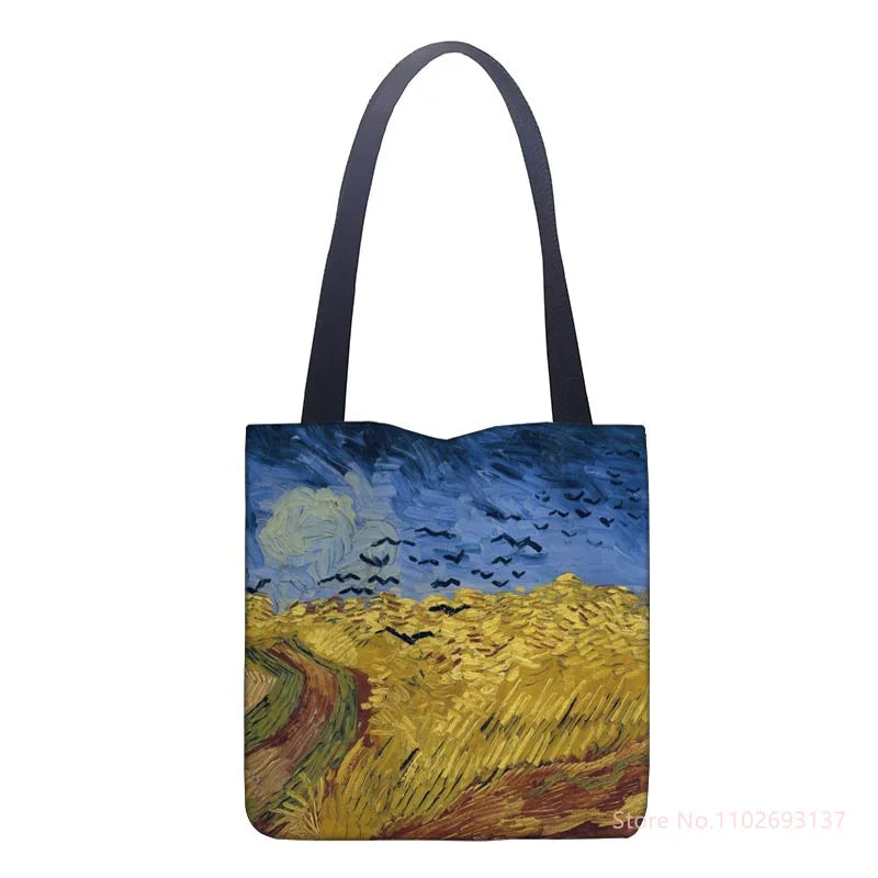 New Van Gogh Oil Painting Tote Bag Retro Art Fashion Travel Bag Women Portable Eco Shopping High Quality Foldable Handbag Ladies