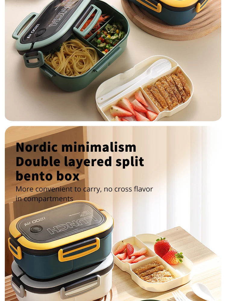 Single Double-layer Lunch Box Portable Compartment Fruit Food Box Microwave Lunch Box With Fork And Spoon Picnic Fresh Box