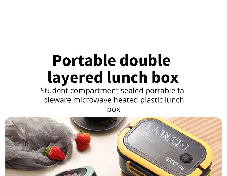 Single Double-layer Lunch Box Portable Compartment Fruit Food Box Microwave Lunch Box With Fork And Spoon Picnic Fresh Box