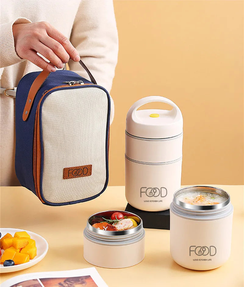 Stainless Steel Vacuum Thermal Lunch Box Portable Food Warmer Soup Cup Thermos Containers Simple Durable Bento Box For Children