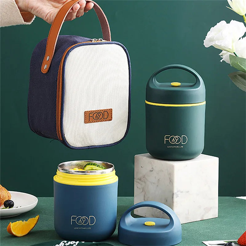 Stainless Steel Vacuum Thermal Lunch Box Portable Food Warmer Soup Cup Thermos Containers Simple Durable Bento Box For Children