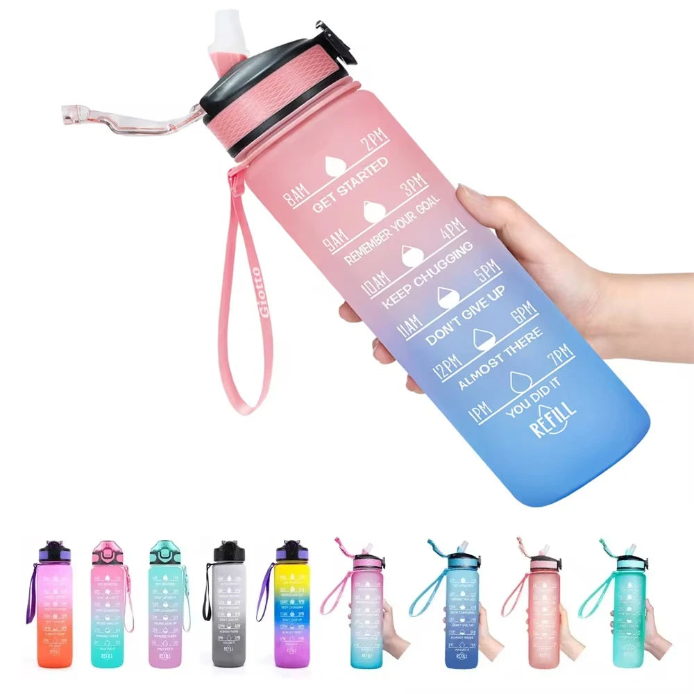 32 Oz Leakproof Water Bottles with Times to Drink and Straw Motivational Drinking Sports Water Bottle for Fitnes Gym Outdoor