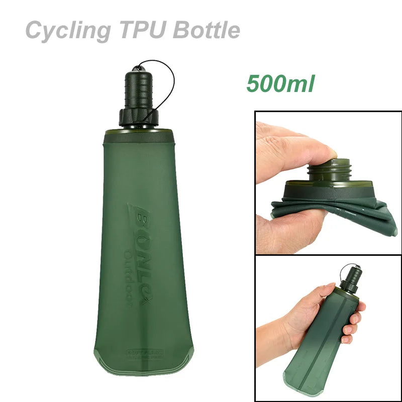 500ml TPU Outdoor Sport Bottle Folding Soft Flask Drink Water Bottle for Running Camping Hiking Bicycle Fitness Water Bag