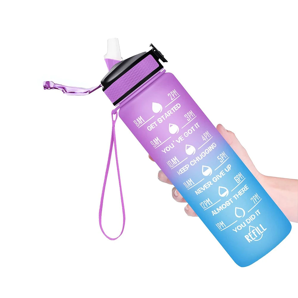 32 Oz Leakproof Water Bottles with Times to Drink and Straw Motivational Drinking Sports Water Bottle for Fitnes Gym Outdoor