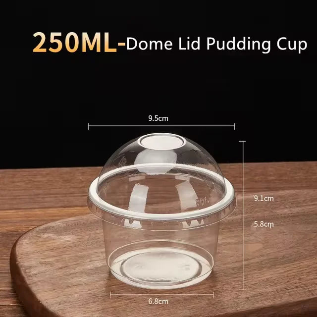 50/100Pcs 250ML Disposable Salad Cup Transparent Plastic Dessert Cups Bowls Container with Dome/Flat Lids for Ice Cream Cupcake