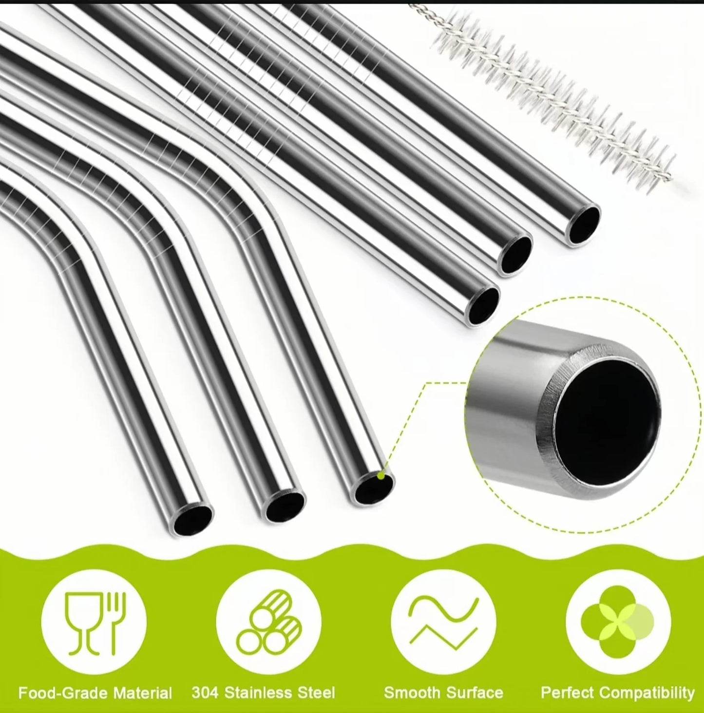 Stainless Steel Straw Replacement for Stanley 40 oz 30 oz Travel Tumbler Cup 9 Pack set30cm Reusable Straws with Cleaning Brush